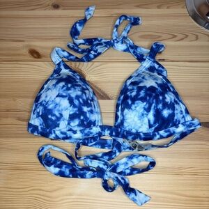 Victoria's Secret Pink Bikini Top Womens Medium Blue Tie-Dye Halter Wrap Tie